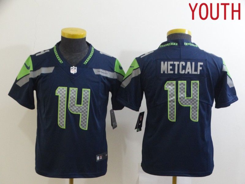 Youth Seattle Seahawks #14 Metcalf Blue Nike Limited Vapor Untouchable NFL Jerseys